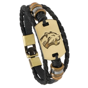 Men Retro Multilayer Braided PU Leather Bracelet With Alloy Leopard Tiger Head Metal Charm Punk Handcrafted Men Jewelry