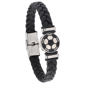 Bracelet en Cuir Synthétique Tressé Sport Football Avec Boucle en Acier Inoxydable Pour Hommes Femmes Fans de Football Bijoux