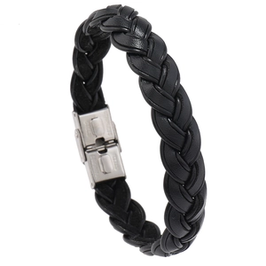 Men's Retro Woven Genuine Leather PU Bracelet With Stainless Steel Magnetic Clasp Simple Fashion Personalized Jewelry