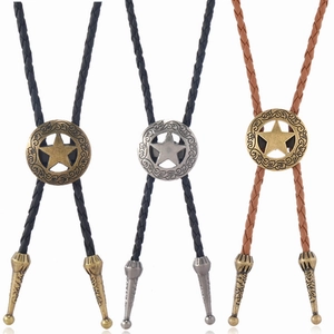 Cravatta Bolo Vintage Western Cowboy Ciondolo Stella Intrecciato in Pelle PU Collana Per Uomo Donna Punk Retro Regolabile Gioielli