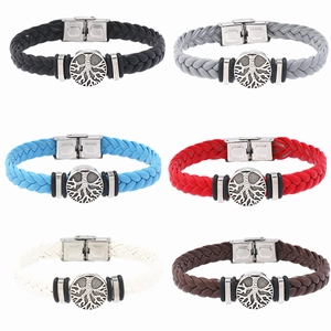 Tree Of Life Braided Leather Bracelet For Men Stainless Steel Clasp Vintage Woven Wrap Wristband Unisex Ethnic Jewelry Gift