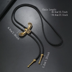 Cravatta bolo vintage con aquila in bronzo e collana in corda di pelle intrecciata nera
