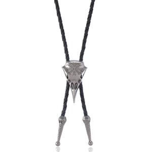 Corbata de bolo Phoenix vintage con colgante de runa vikinga Vegvisir en cordón de cuero negro