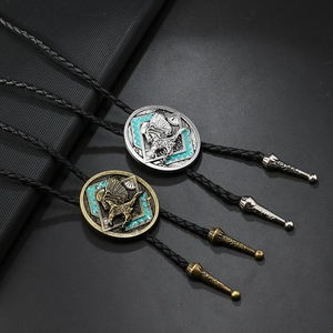 Western-Bolo-Tie-Set in Retro-Silber und Bronze mit schwarzer geflochtener Schnur