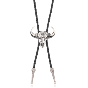 Vintage Western Cowboy Bolo-Krawatte Retro Stierschädel Legierung Anhänger PU-Leder Geflochtenes Seil Herren Damen Zubehör
