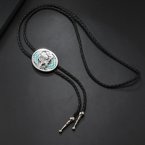 Western-Bolo-Tie mit Adler-Relief, türkisem Emaille und schwarzer geflochtener Kordel