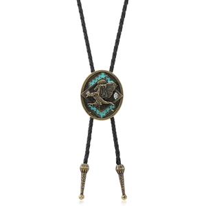 Vintage Western-Cowboy Bolo-Krawatte Adler-Anhänger Leder Geflochtene Kordel Halskette Retro Bronze Silber Legierung Herren Damen Halsschmuck