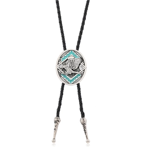 Vintage Western Bolo-Krawatte mit silbernem Adleranhänger und Türkis auf schwarzer Kordel