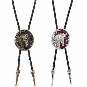 Western Cowboy Vintage Pferdekopf Bolo-Krawatte Antike Legierung Anhänger Geflochtenes Kunstleder Kordel Halskette Damen Herren Schmuck