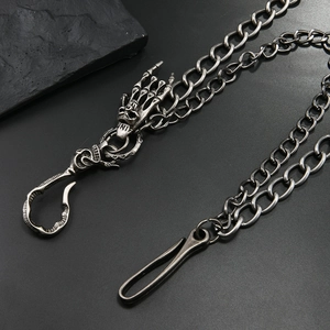 Hip-hop skull hand bone double-layer heavy chain trouser link in antique silver metal
