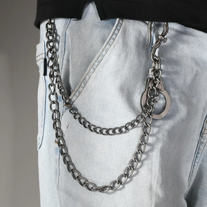 Chaîne de pantalon punk avec double maille épaisse et décor menottes couleur argent