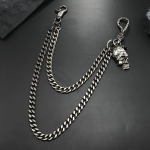 Chaîne de portefeuille double épaisseur à motif crâne style hip-hop pour jean homme