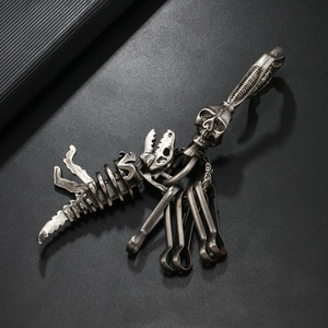 Retro gothic skull dinosaur bone metal keychain with five practical hooks and matte finish