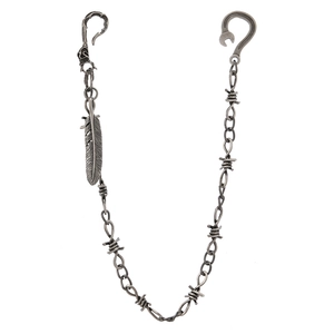 Punk Retro Zinc Alloy Feather Pants Chain With Barbed Wire Link Skull Decor Vintage Distressed Street Hip Hop Waist Chain