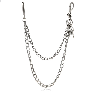 Punk Skull Hand Double Layer Metal Waist Chain Antique Silver Wallet Chain For Men Hip Hop Streetwear Jeans Accessory