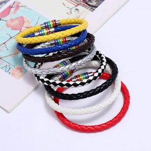 Geflochtene PU-Lederarmbänder mit regenbogenfarbenem Magnetverschluss in acht Farben