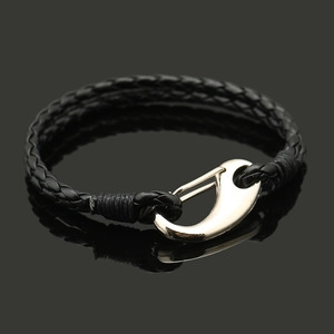 Bracciale Vintage da Uomo in Pelle PU Intrecciato a Mano Con Chiusura a Moschettone in Lega Argento Gioielli Neri