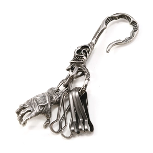 Porte-clés Gothique Punk Main De Squelette Tête De Mort Vintage Argent Antique Alliage Métal Anneau De Taille Pour Homme Femme