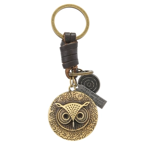 Vintage Eule Schlüsselanhänger Retro Bronze Legierung Anhänger Mit Geflochtenem Rindsleder Graviertes Motto Schlüsselring Geschenk