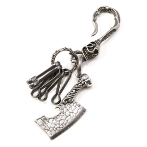 Vintage Punk Metal Skull Cleaver Pendant Keychain Retro Gothic Alloy Key Ring For Men Halloween Party Jewelry Accessory