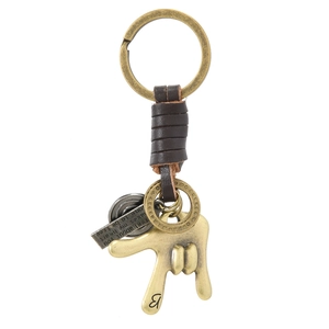Vintage Leather Hand Gesture Keychain Bronze Alloy I Love You Sign Hang Loose Punk Style Key Ring For Men Women Gift