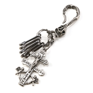 Vintage Antique Silver Caravaca Cross Keychain Retro Gothic Skull Angel Metal Key Ring For Men Women Car Bag Charms