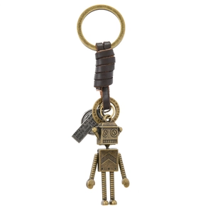 Porte-clés Robot Industriel Vintage Alliage Bronze Cuir de Vachette Véritable Pendentif Tressé Souvenir Anneau de Clé Hommes Femmes