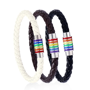 Handgefertigtes Geflochtenes PU-Lederarmband Regenbogen-Magnetschnalle LGBTQ Pride Schmuck Unisex Mehrfarbiges Gewebtes Armband