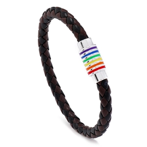 Geflochtenes Lederarmband für Damen und Herren mit buntem Regenbogen-Magnetverschluss