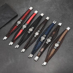 Multilayer leather bracelet with Tree of Life charm and magnetic buckle in seven colors