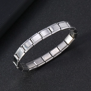 Italian style stainless steel modular link bracelet with stretchable band for men