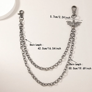 Chaîne de pantalon double avec pendentif chauve-souris et fermoirs mousquetons
