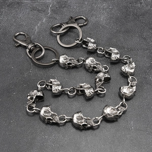 Men's Punk Skull Waist Chain Antique Silver Metal Hip Hop Trouser Chain Wallet Chain With Lobster Clasp And Key Ring