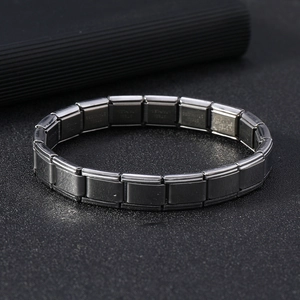 Italian charm modular stainless steel link bracelet in silver finish with matte texture