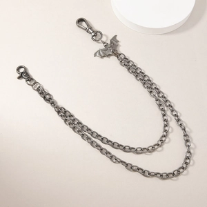 Chaîne de pantalon gothique à double couche avec pendentif chauve-souris argent