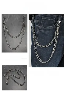 Détail de la chaîne de portefeuille double couche hip-hop avec breloque serpent argent