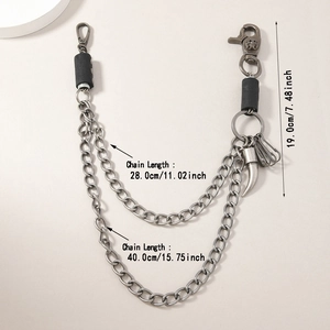 Double-layered hip hop street style trouser chain with skull lobster clasps and pendants