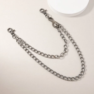 Chaîne de pantalon hip hop double couche argentée avec pendentif serpent et fermoirs