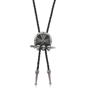 Vintage Western Eagle Skull Bolo Tie Voor Heren Retro Punk Gothic Legering Hanger Gevlochten PU Leren Koord Ketting Sieraden Accessoire
