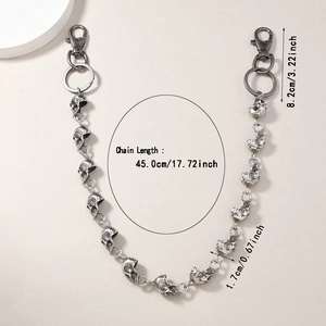 Punk style skull head metal pant chain with lobster clasp for men's street fashion accessory