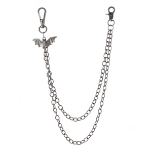 Chaîne de Pantalon Double Couche à Pendentif Chauve-souris Argent Rétro Hip Hop Punk Gothique Métal pour Hommes Femmes