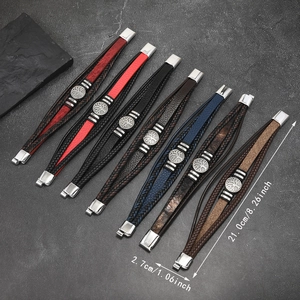 Detail showing dimensions of men's multilayer leather tree of life bracelets with magnetic clasp