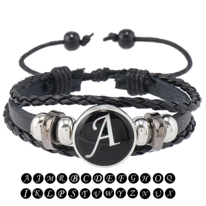 Punk Multi Layer PU Leather Braided Bracelet 26 Letters Alphabet Beaded Handmade Retro Adjustable Bracelet For Men Women