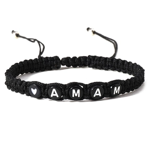 Vintage Handmade Braided Rope Bracelet With Letter Beads Heart Adjustable Drawstring Friendship Bracelet For Couples