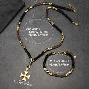 Dimensions du collier de perles avec croix de Malte et ensemble de bracelets assortis