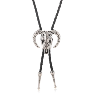 Vintage Widderschädel Bolo-Krawatte Für Herren Western Cowboy Anhänger Halskette Mit Geflochtener Kunstlederschnur Retro Hemd Krawatte