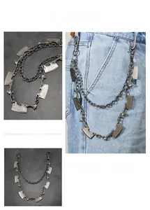 Double-layer punk metal wallet chain with cleaver charms and skull accents for jeans