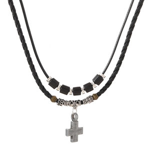 Set di Collana e Bracciale con Ciondolo a Croce in Lega Vintage per Uomo Donna Gioielli a Strati in Corda di Pelle Retro Punk