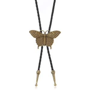 Vintage Butterfly Bolo Tie For Men Women Alloy Pendant PU Leather Braided Rope Adjustable Western Cowboy Punk Style Jewelry Necklace