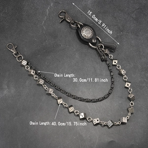 Punk style waist chain size guide with leather sunflower and dice metal chains